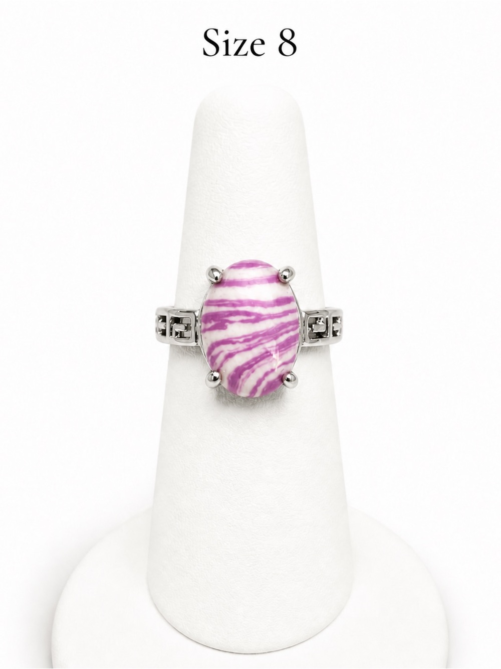 Pink Striped Oval Stone Ring - Women's Jewelry